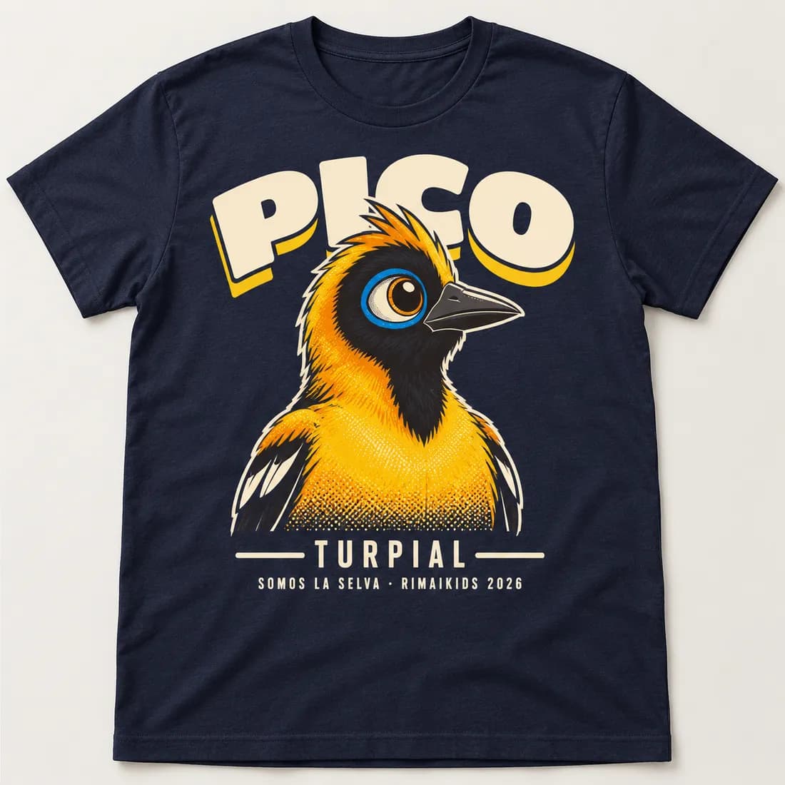 Camiseta azul marino de Pico, de la colección Somos la Selva
